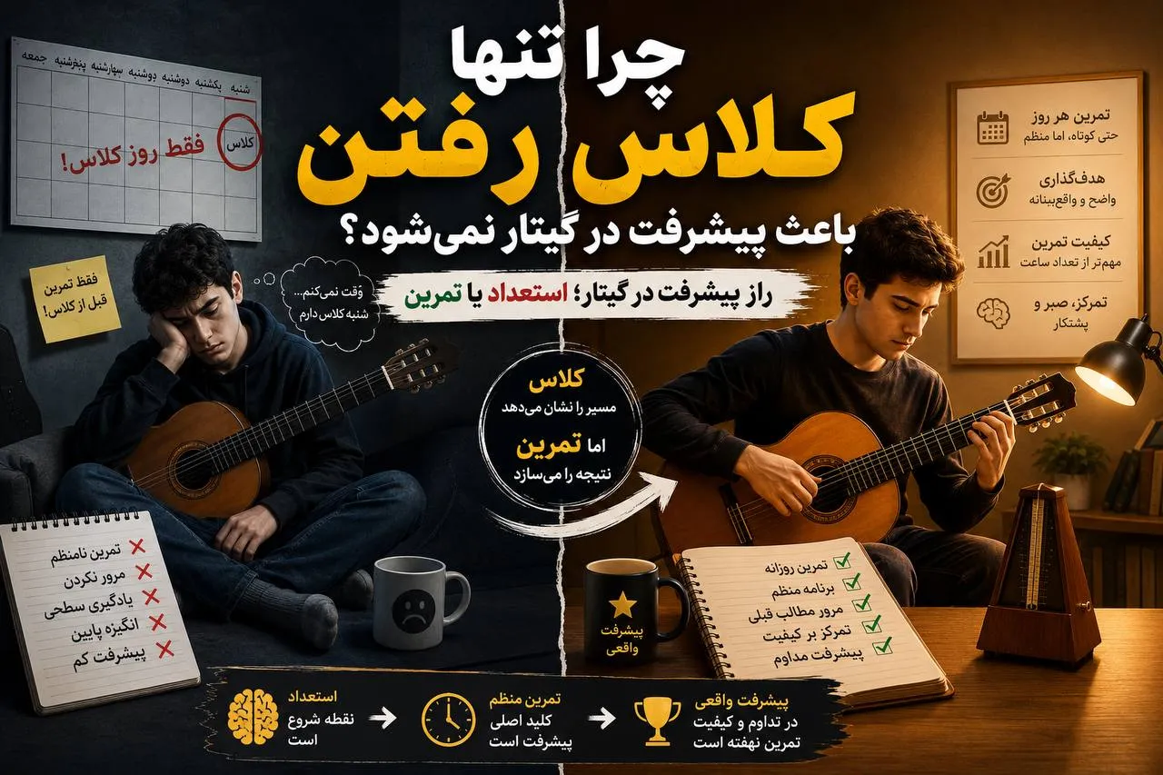 تمرین روزانه گیتار عامل اصلی پیشرفت هنرجویان